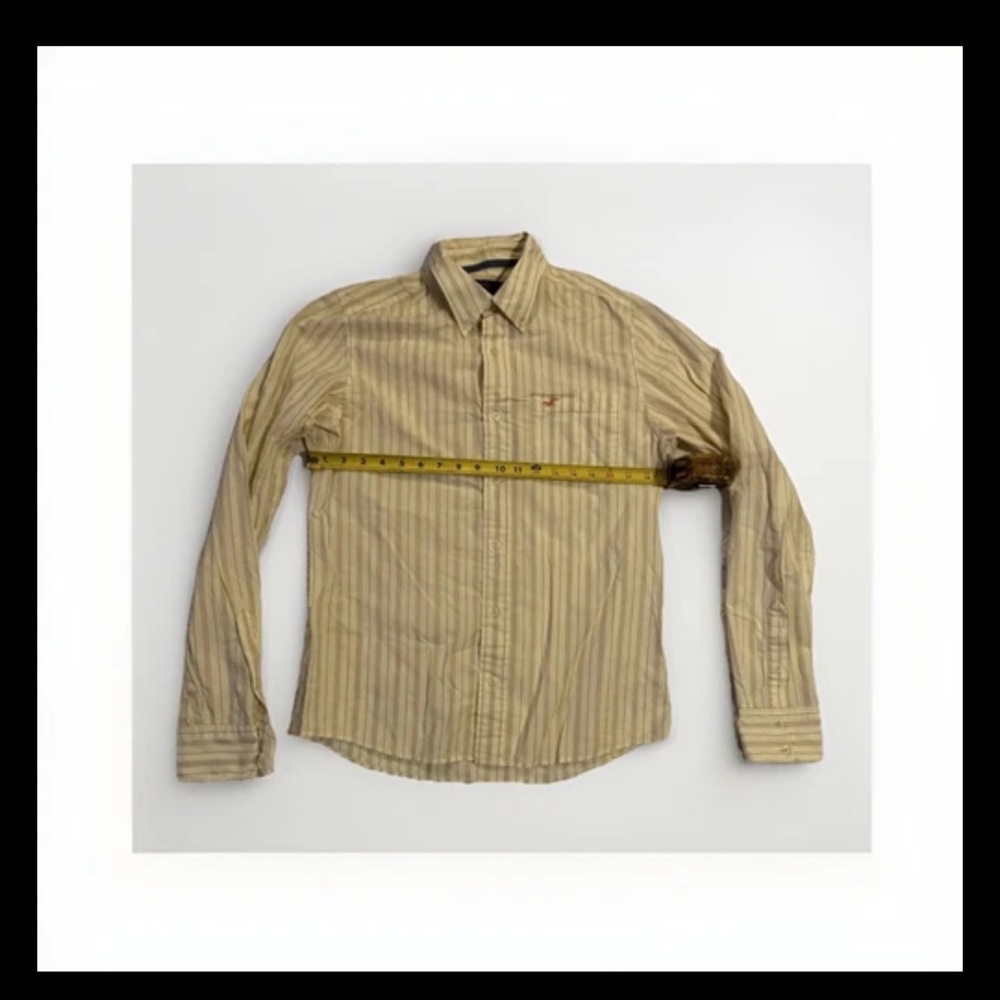 Hollister Cream Casual Button Down Shirt with Vertical Stripes 080